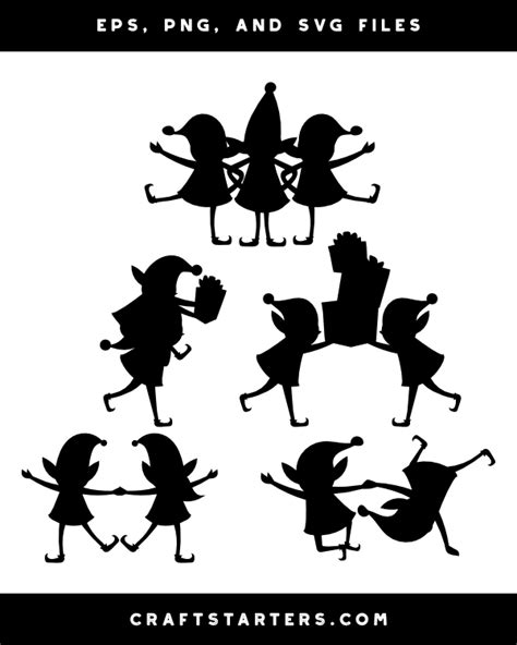 Christmas Elves Silhouette Clip Art