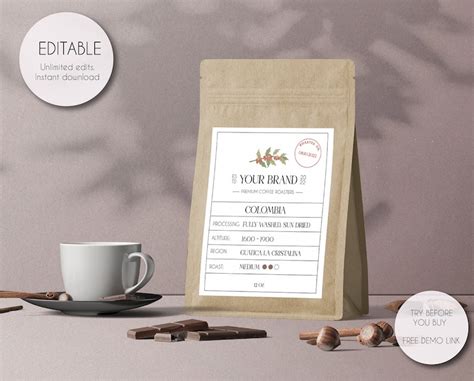 Printable Coffee Bag Label Template Editable Coffee Bag Label - Etsy