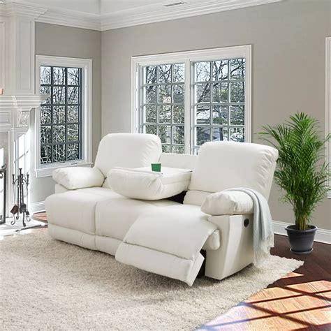 Corliving Lea White Bonded Leather Power Reclining Sofa With USB Port ...