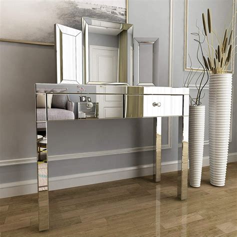 Mecor Mirrored Vanity Table Set w/Tri-fold Mirror Silver Makeup ...