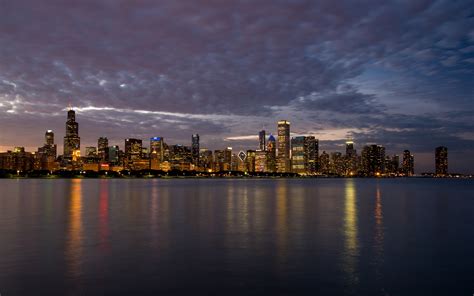 Chicago Skyline At Night Free Stock Photo - Public Domain Pictures