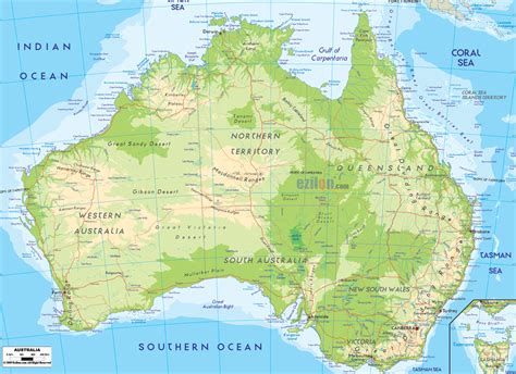 Physical Map of Australia - Ezilon Maps