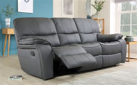 Beaumont Grey Leather 3 Seater Recliner Sofa | Furniture Choice