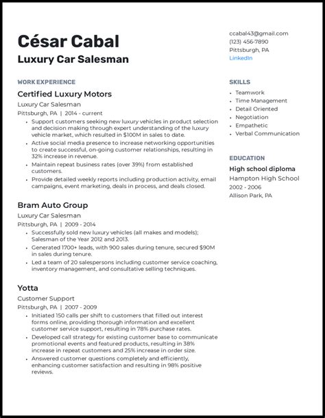 Car Salesman Resume Template