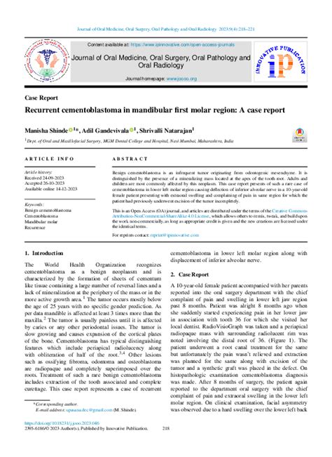 (PDF) Recurrent cementoblastoma in mandibular first molar region: A ...