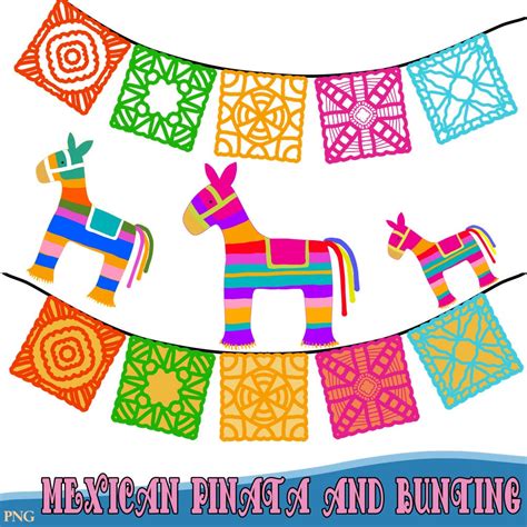 Mexican Pinatas and Bunting Fiesta Clipart, Comes in Png instant ...