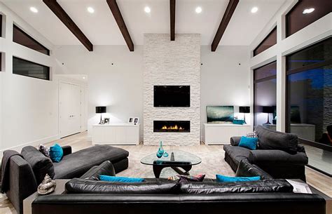 Modern Living Room With Tv And Fireplace | Cabinets Matttroy