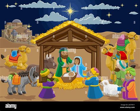 Christmas Nativity Scene Cartoon Stock Vector Image & Art - Alamy