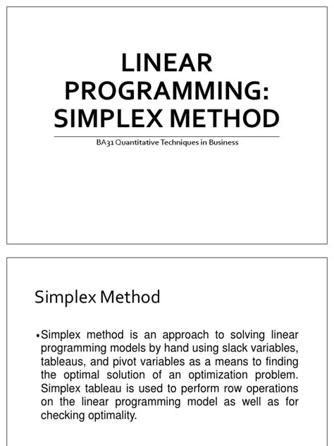 Linear Programming Simplex Method | PDF | Linear Programming ...