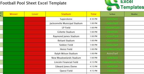 Football Pool Sheet Excel Template | Football Pool Template