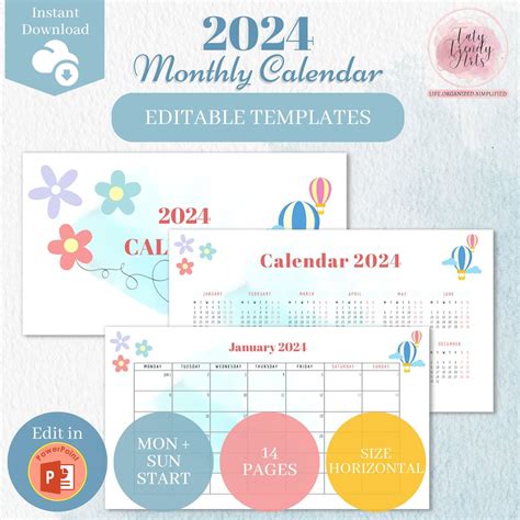 2024 Powerpoint Calendar Template, Agenda Template, Yearly & Monthly ...