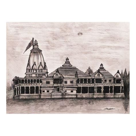 Shree Ram mandir | Sketches, Black and white, Painting