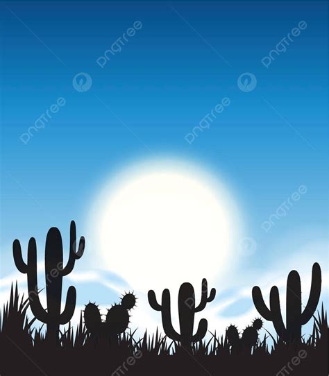 A Silhouette Desert Scene Cactus Wild Silhouette Vector, Cactus, Wild ...