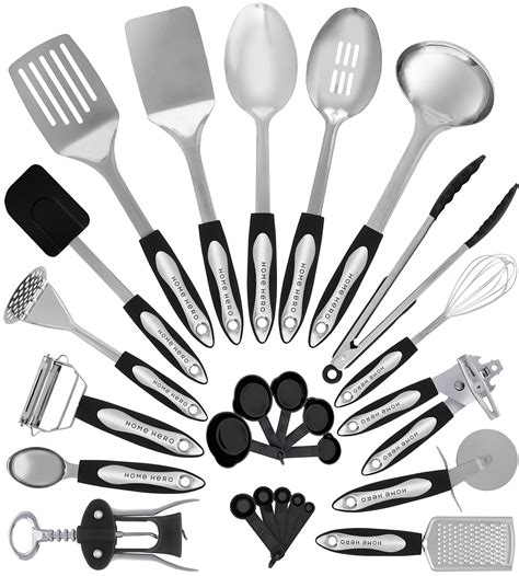 Stainless Steel Kitchen Utensil Set – 25 Cooking Utensils – Nonstick ...