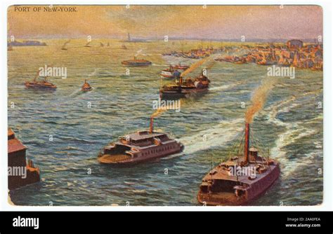 Illustrated postcard of the Port of New York and New Jersey, New York ...