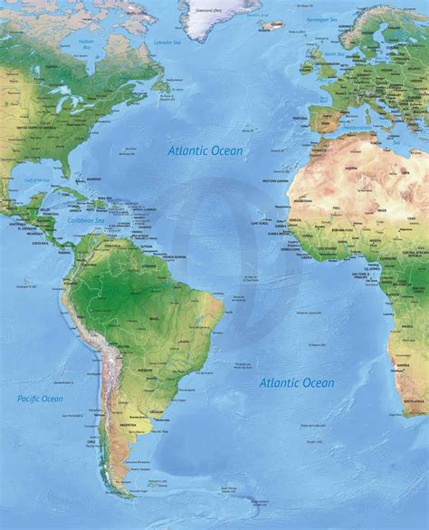 Vector Map of the Atlantic Ocean political with shaded relief | One ...