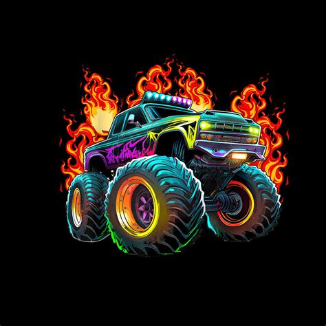 Monster Truck Flame Retro Monster Truck Birthday Boy Party PNG Digital ...