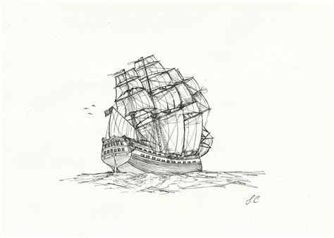 Pirate Ship Line Drawing Original Art - Etsy