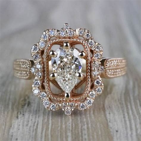 Pear Cut Diamond Custom Halo Antique Engagement Ring