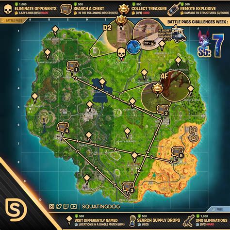 CHEAT SHEET MAP FOR FORTNITE BATTLE ROYALE SEASON 5, WEEK 7 CHALLENGES ...