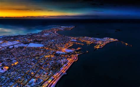 Download Horizon Night Aerial Iceland City Man Made Reykjavik HD Wallpaper