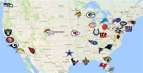 Map of National Football League (NFL) Teams | Nfl teams, Nfl teams ...