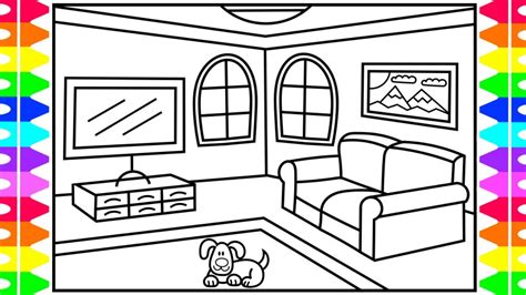 How to Draw a Living Room for Kids 💙Living Room Drawing for Kids ...