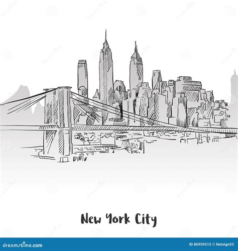 New York Skyline Drawing Outline