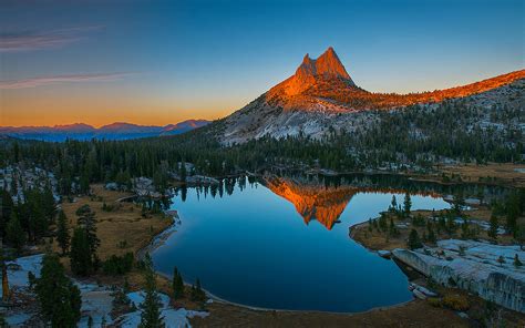 Sunset Mountain Rocky Mountain Top Lake Reflecting In Water Hd Desktop ...