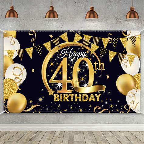 Buy 40th Birthday Party Decoration, Extra Large Fabric Black Gold Sign ...