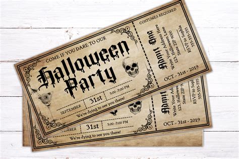 Personalize your Halloween Ticket Party Invitation Templates - Editable ...