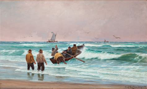 Carl Locher, Fishermen on the beaches of Skagen, Denmark. - Bukowskis