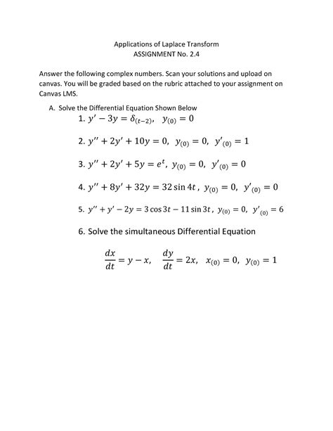 Assign 2.4. Applications of Laplace Transform - Applications of Laplace ...