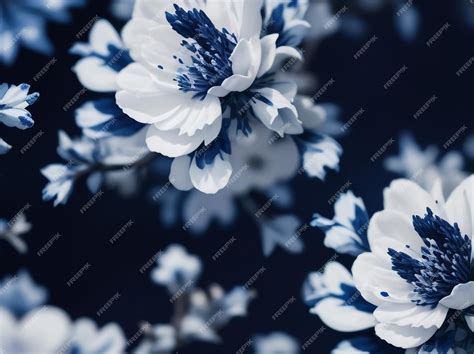 Premium Photo | Dark Blue and White Watercolor Floral Design