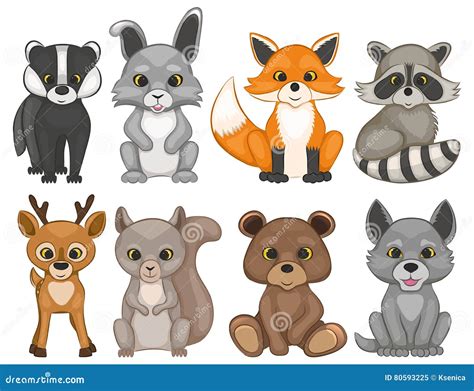 Vector Set Of Cute Woodland And Forest Animals Cartoon Vector ...