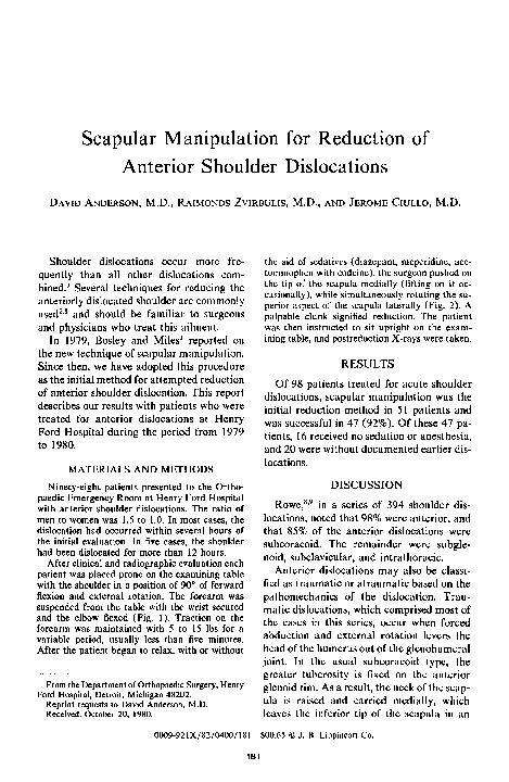 (PDF) Scapular Manipulation for Reduction of Anterior Shoulder ...