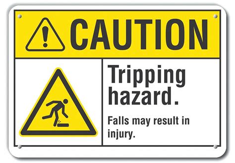 LYLE Caution Sign, Sign Format ANSI/OSHA Format, Tripping Hazard. Falls ...