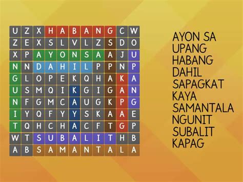 Hanapin ang mga pangatnig o salitang pang-ugnay sa WORD SEARCH ...