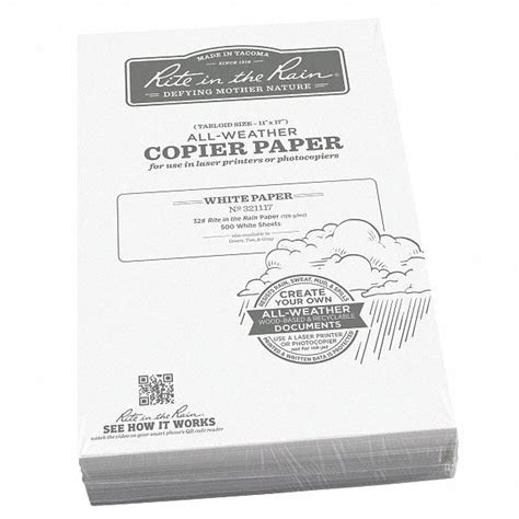 RITE IN THE RAIN, 32 lb Paper Wt, White, Waterproof Laser Paper ...