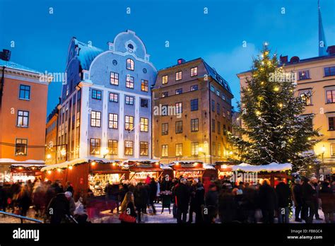 Sweden, Stockholm, Gamla Stan, Stortorget, Christmas market Stock Photo ...