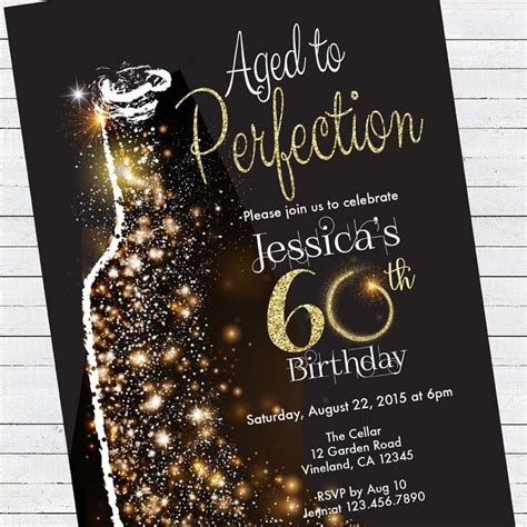 60th Birthday Invitation. Aged to Perfection. Black and Gold | Etsy ...