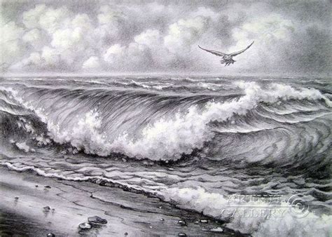 Pencil drawings. Drawing. Wave. Kulagin Oleg | Landscape pencil ...