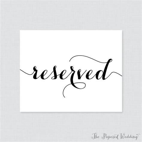 Printable Wedding Reserved Signs Black and White Reserved - Etsy