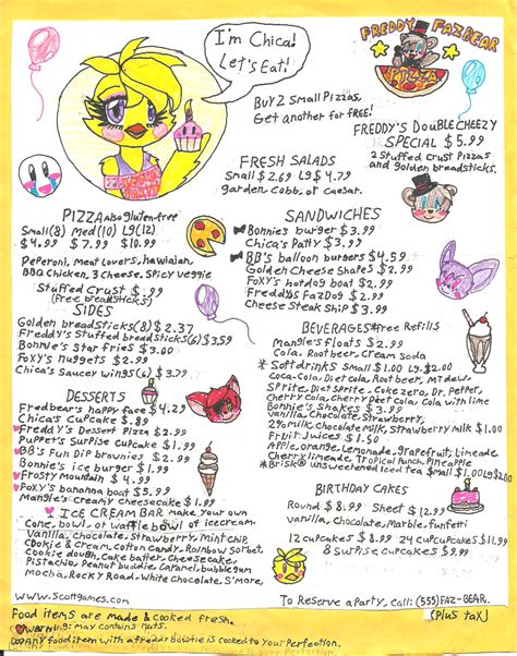 FNAF - Freddy Fazbear Pizza Menu by TeamChelsea on DeviantArt