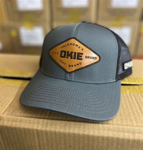 OKIE TOB0446K Grey/Black SnapBack Hat, With Leather Saddle Tan Okie ...