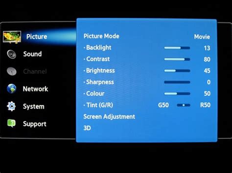 Samsung LCD 2012 TV recommended picture settings shown with menu ...