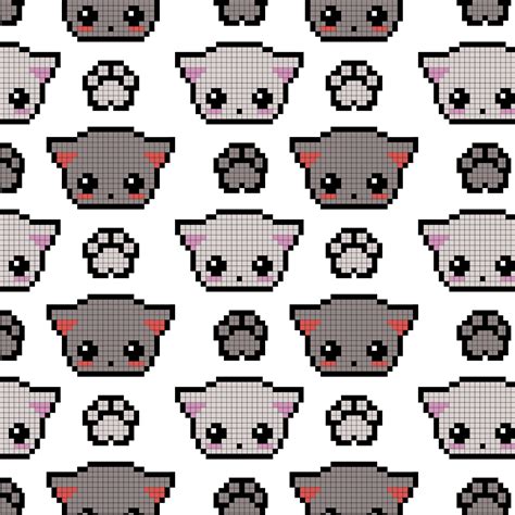 Cute 8 bit pixel cats on white background. Endless Seamless pattern ...