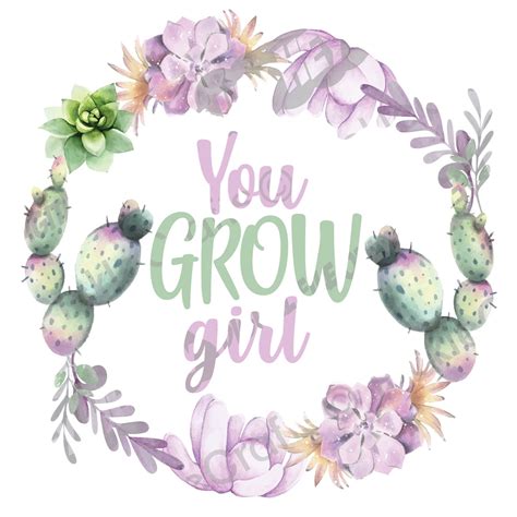 You Grow Girl Watercolor Wreath Plants Cactus JPG PNG Digital | Etsy