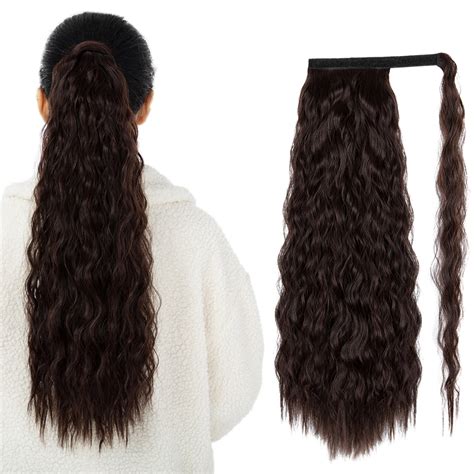 22" KiSAYFUTy Deep Long Curly Wavy Pony Tail Hair Pieces Synthetic Hair ...