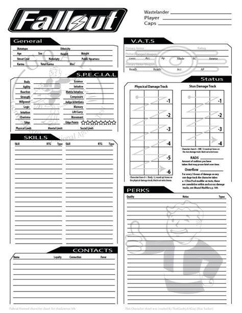 Fallout Inspired Dandd Character Sheet Character Sheet Rpg Character ...